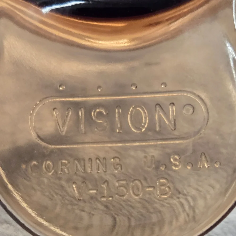 Vision Corning Amber Glass Grab-It Bowl V-150-B with Pyrex Lid P-150-C USA Retro
